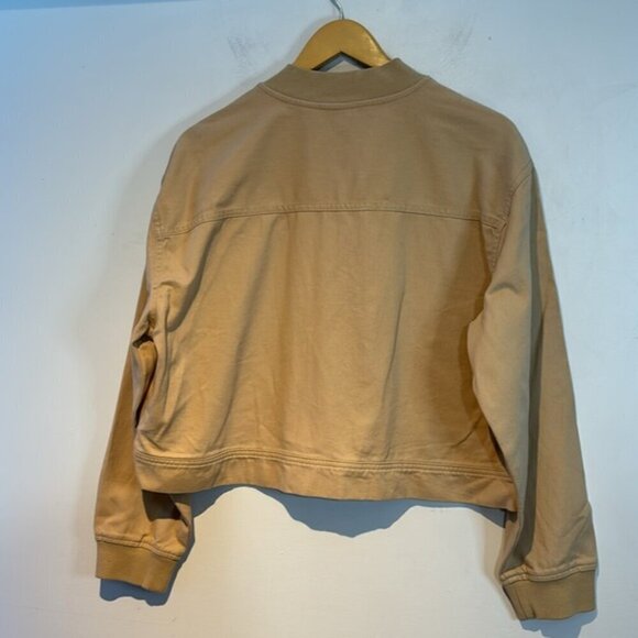 Nicole Miller New York tan/camel 100% cotton cropped denim zip jacket size L NWT - Picture 4 of 11